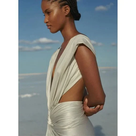 Baobab Mia Plunge V-Neck Gathered Midi Sheath Dress, NWT - Picture 13 of 15